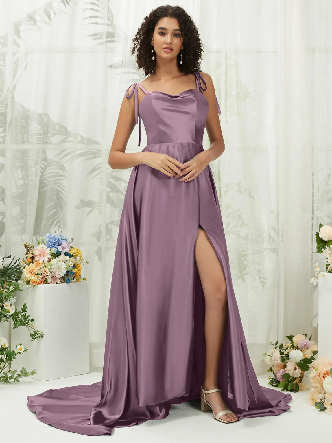 Wisteria Satin Sweetheart Adjustable Straps Formal Gown With Pocket