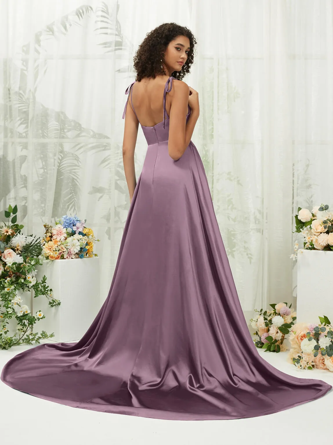 Wisteria Satin Sweetheart Adjustable Straps Formal Gown With Pocket