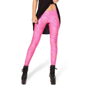 Women Shine Fish Scale Mermaid Printed Leggings Slim High Waist Pencil Pants Arrival