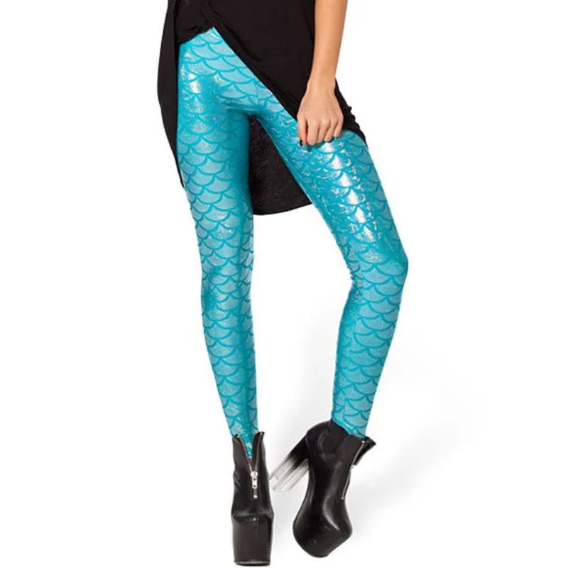 Women Shine Fish Scale Mermaid Printed Leggings Slim High Waist Pencil Pants Arrival