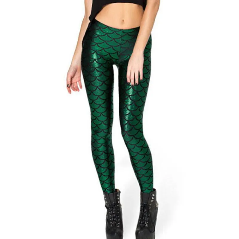 Women Shine Fish Scale Mermaid Printed Leggings Slim High Waist Pencil Pants Arrival