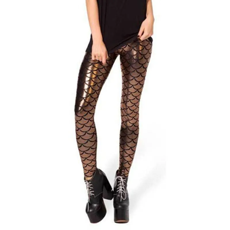 Women Shine Fish Scale Mermaid Printed Leggings Slim High Waist Pencil Pants Arrival