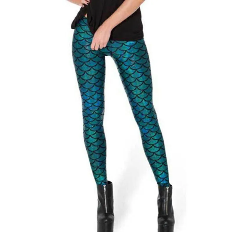 Women Shine Fish Scale Mermaid Printed Leggings Slim High Waist Pencil Pants Arrival
