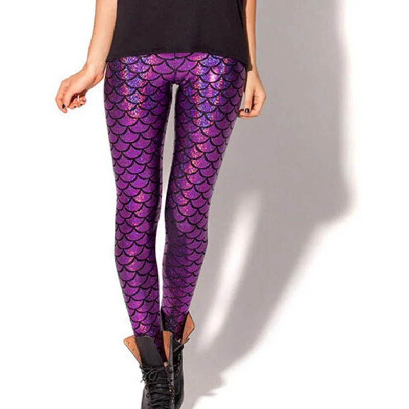 Women Shine Fish Scale Mermaid Printed Leggings Slim High Waist Pencil Pants Arrival