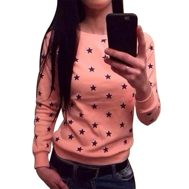Women Sweatershirt Hoodies Crew Neck Pullover Long Sleeve Geometric Print Outwear Tops Sweatshirt