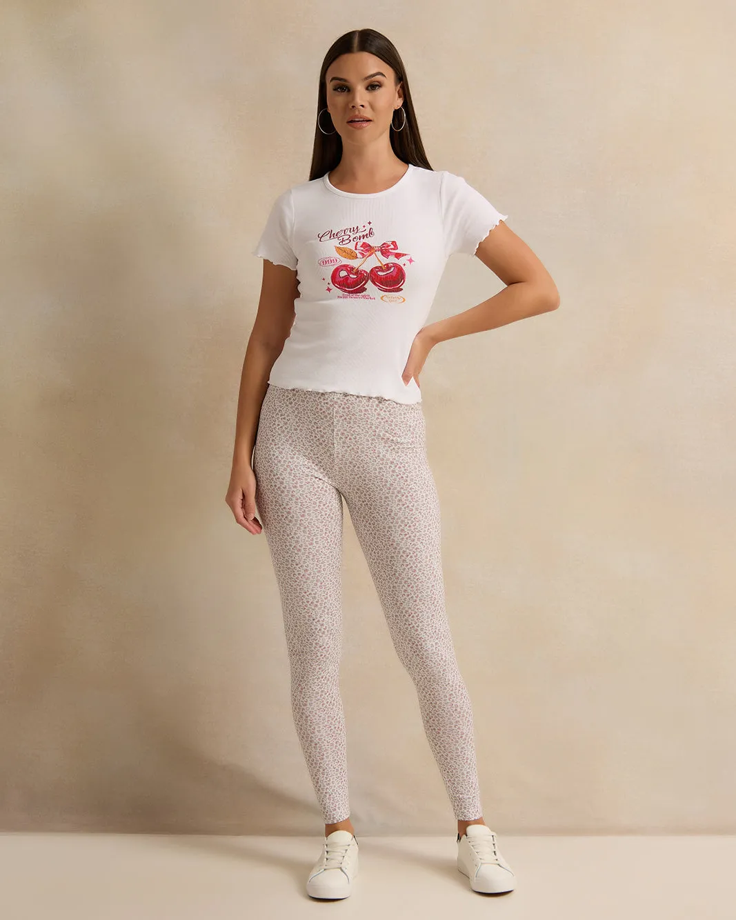 Women White Printed Leggings