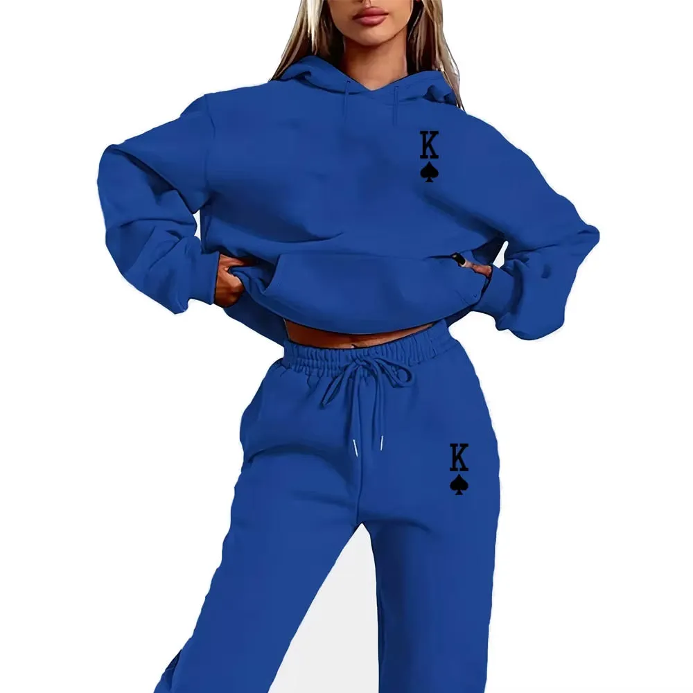 Women's 2-Piece K-Print Sports Suit - Hoodie & Sweatpants Jogging Set for Stylish Sportswear