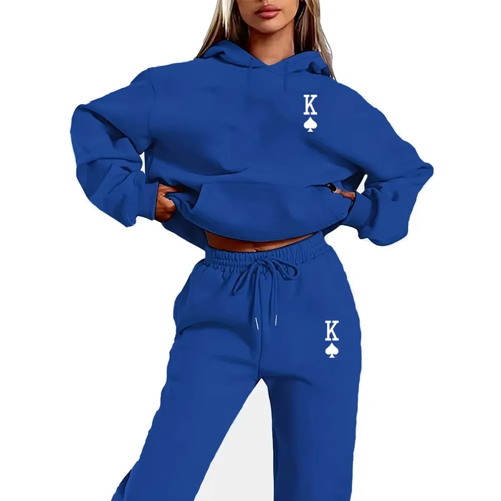 Women's 2-Piece K-Print Sports Suit - Hoodie & Sweatpants Jogging Set for Stylish Sportswear