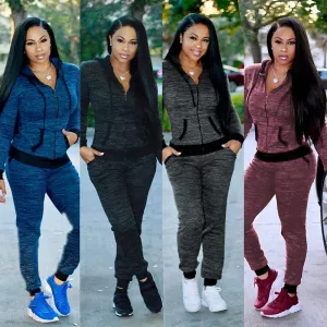 Women's 2 TWO PIECE SET Hoodies Jacket Zipper Jogger Trouser Tracksuit