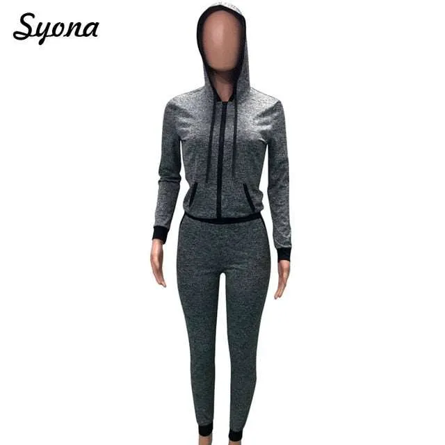 Women's 2 TWO PIECE SET Hoodies Jacket Zipper Jogger Trouser Tracksuit