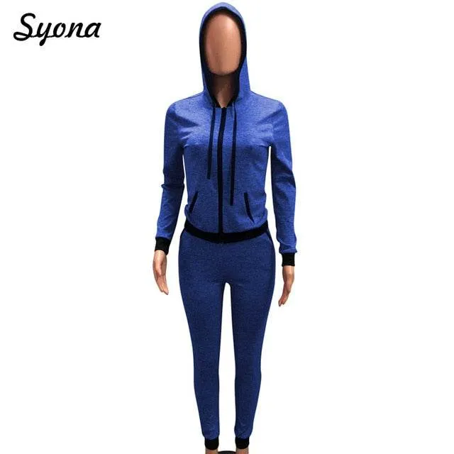 Women's 2 TWO PIECE SET Hoodies Jacket Zipper Jogger Trouser Tracksuit