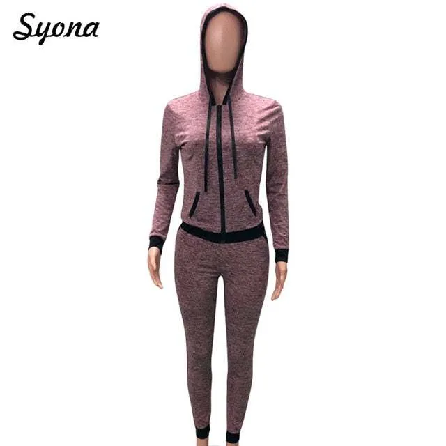 Women's 2 TWO PIECE SET Hoodies Jacket Zipper Jogger Trouser Tracksuit