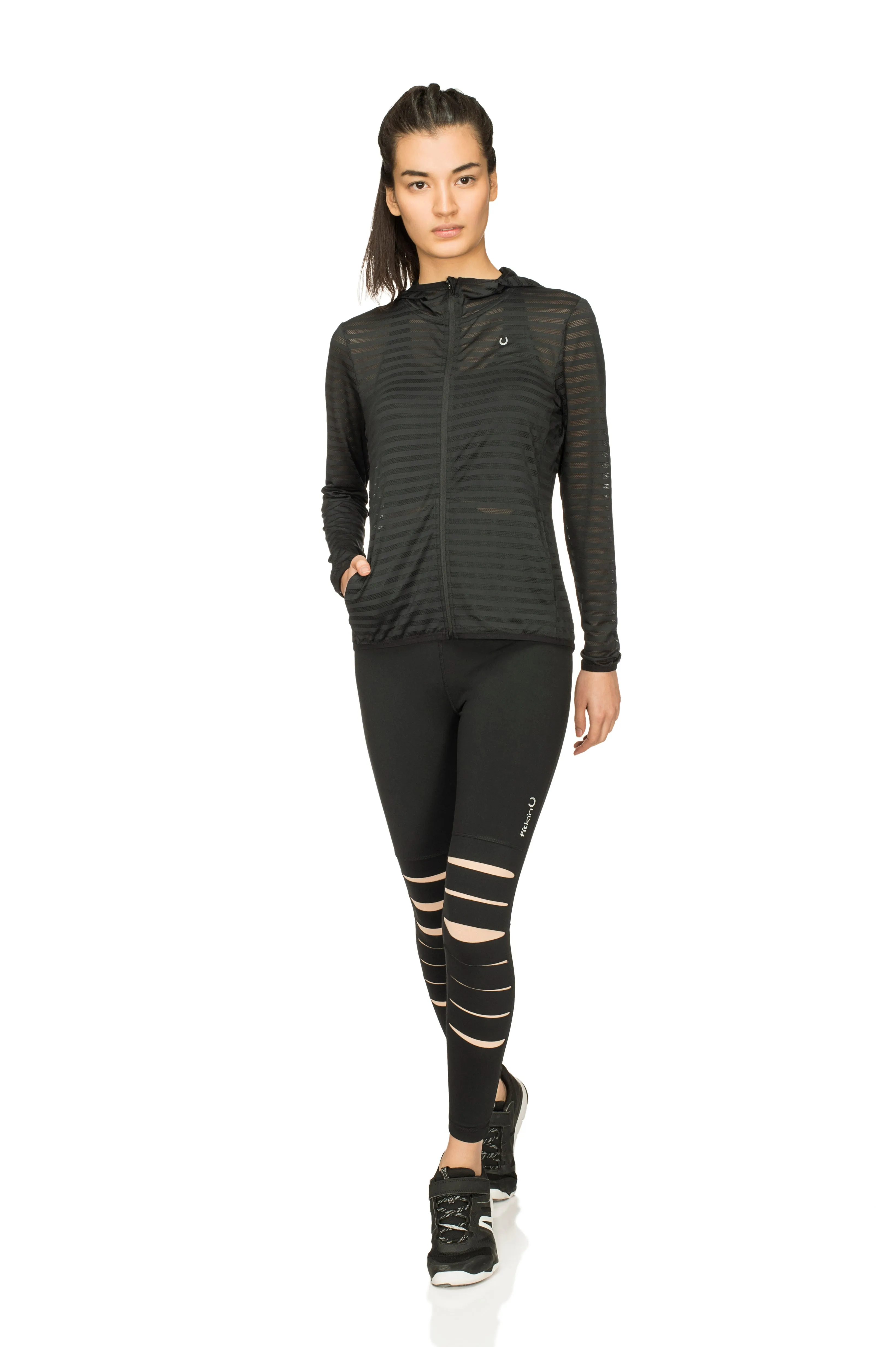 Women's Black Solid Laser Cut Tights