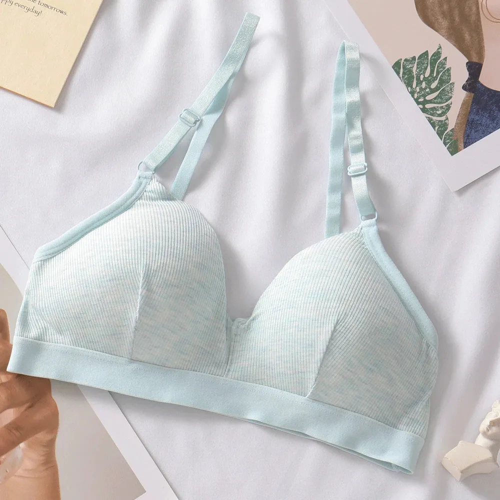 Women's Cotton Push Up Bras - Solid Color Comfort Underwear, Wireless Bralette with Removable Pad