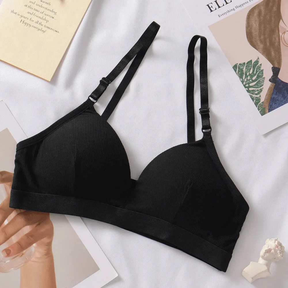 Women's Cotton Push Up Bras - Solid Color Comfort Underwear, Wireless Bralette with Removable Pad