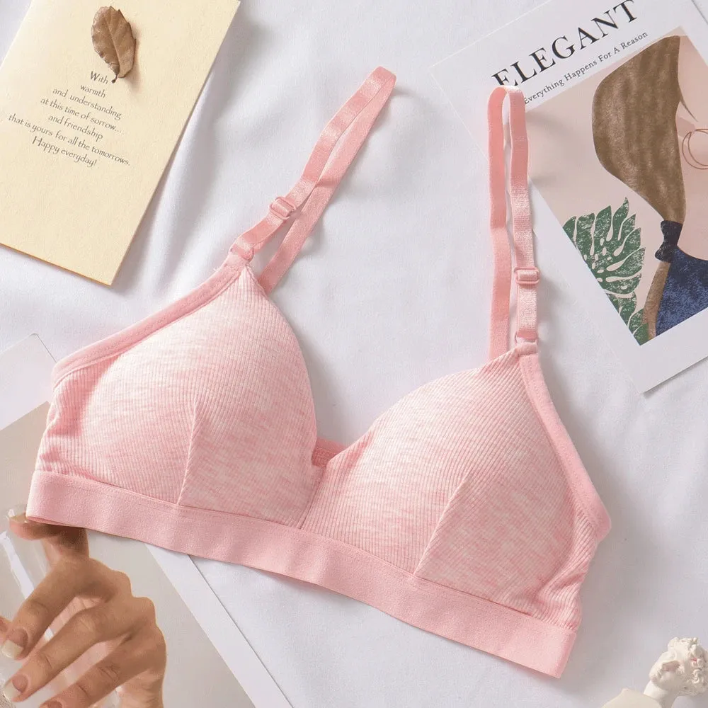 Women's Cotton Push Up Bras - Solid Color Comfort Underwear, Wireless Bralette with Removable Pad