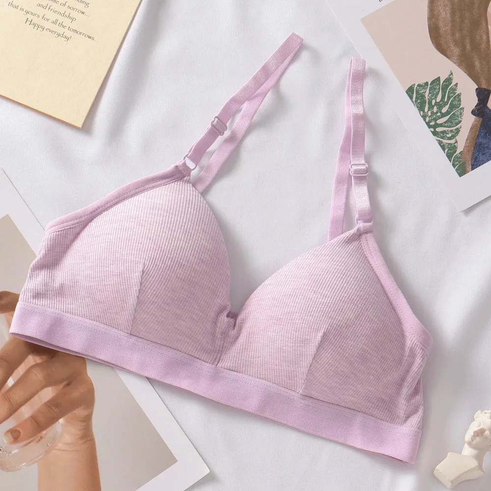 Women's Cotton Push Up Bras - Solid Color Comfort Underwear, Wireless Bralette with Removable Pad