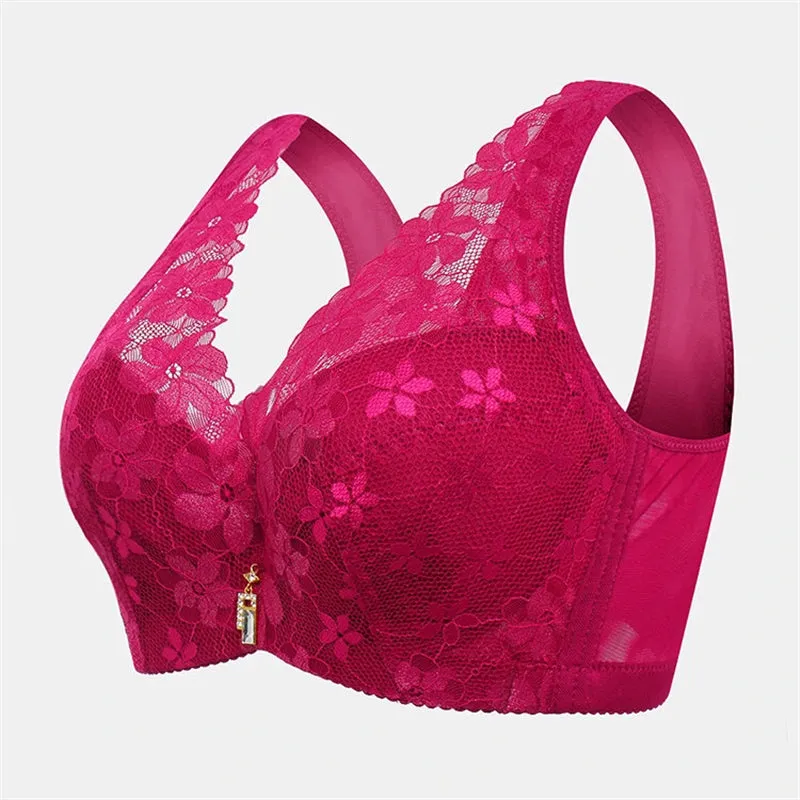 Women's Floral Lace Push Up Gather Bras - Blue