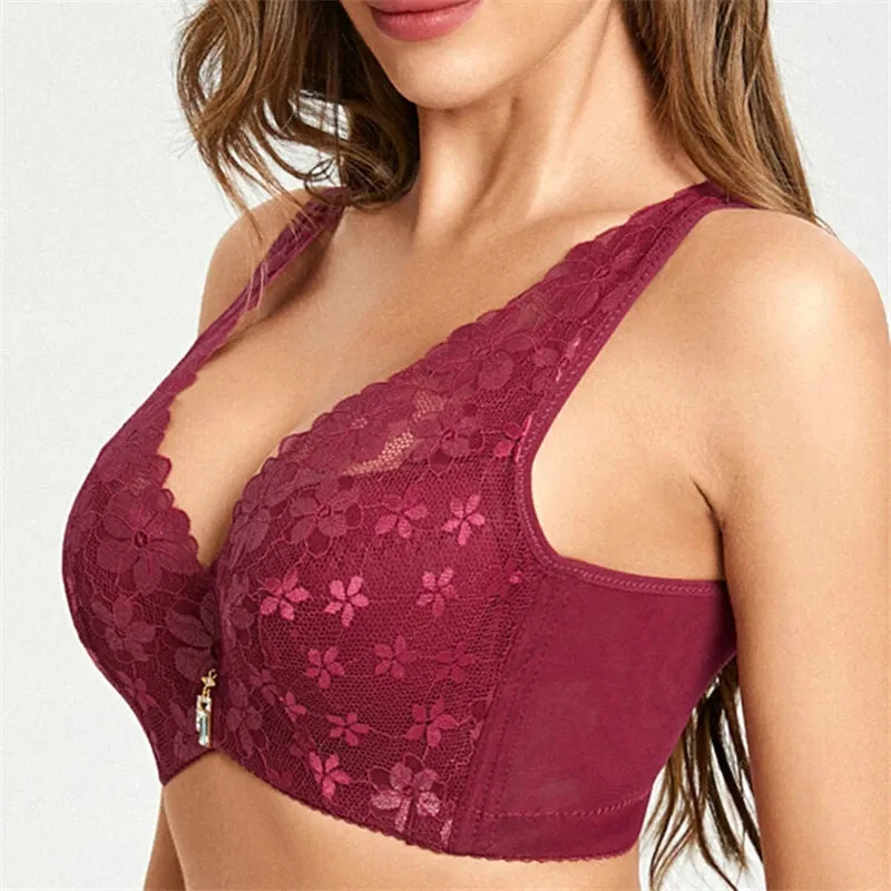 Women's Floral Lace Push Up Gather Bras - Blue