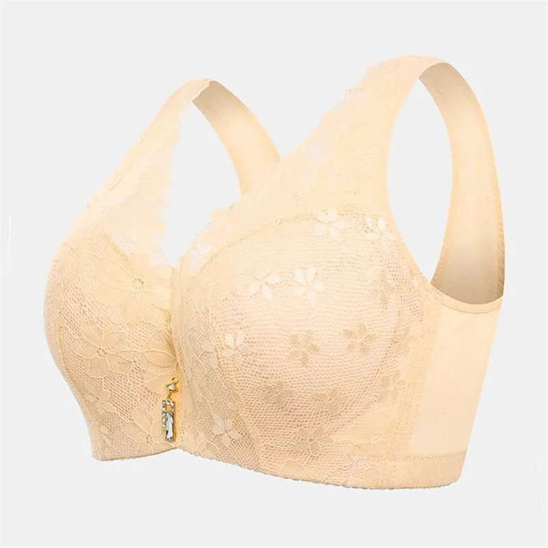 Women's Floral Lace Push Up Gather Bras - Blue