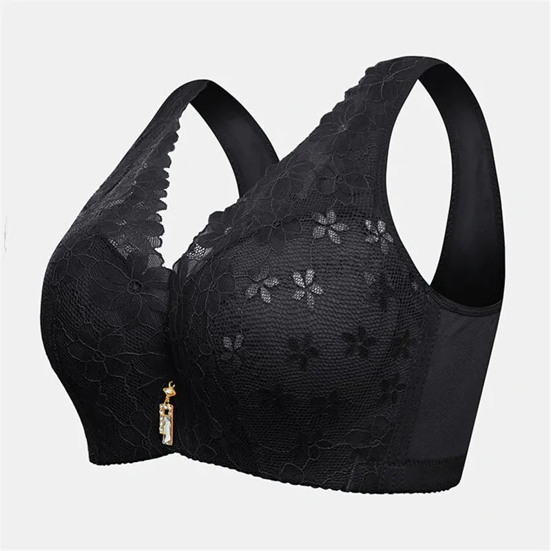 Women's Floral Lace Push Up Gather Bras - Blue