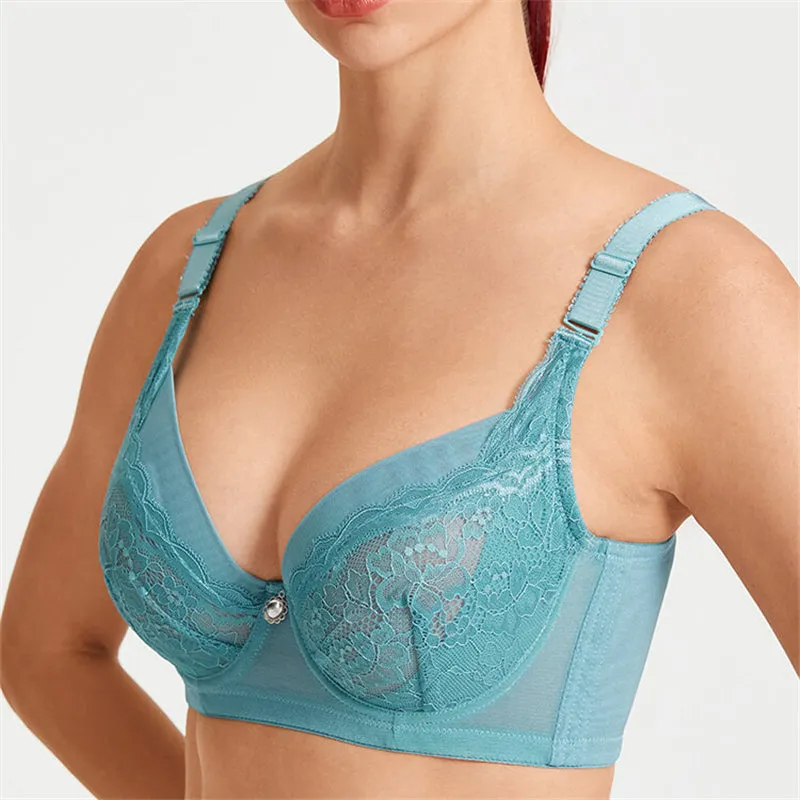 Women's Floral Mesh Jacquard Minimized Thin Bras - Pink