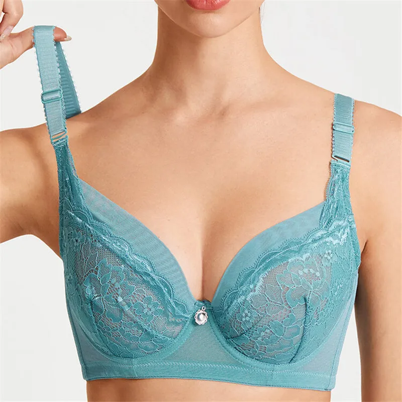 Women's Floral Mesh Jacquard Minimized Thin Bras - Pink