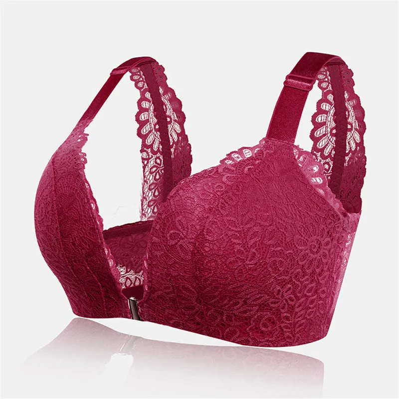 Women's Front Closure Lightly Lined Lace Bralette - Green