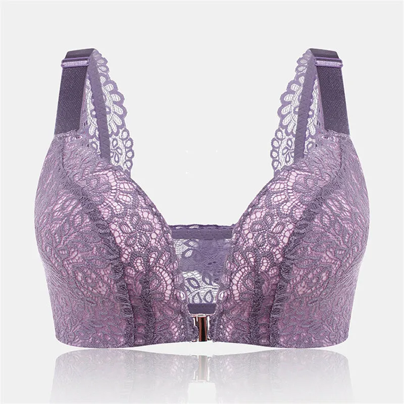 Women's Front Closure Lightly Lined Lace Bralette - Green