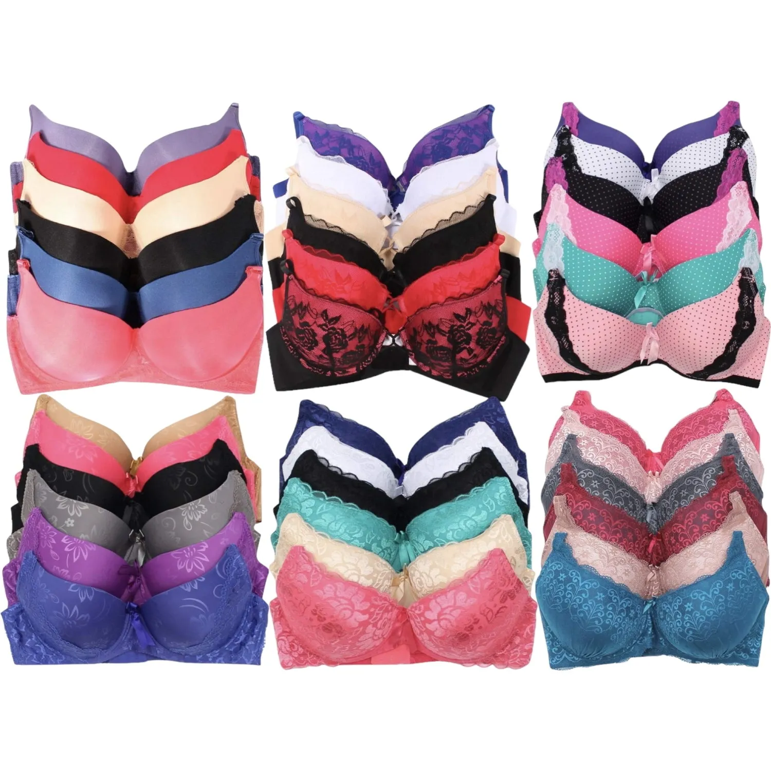 Women's Plus Size Bras 6-Pack Random Assortment Print Underwire 34D - 46DDD