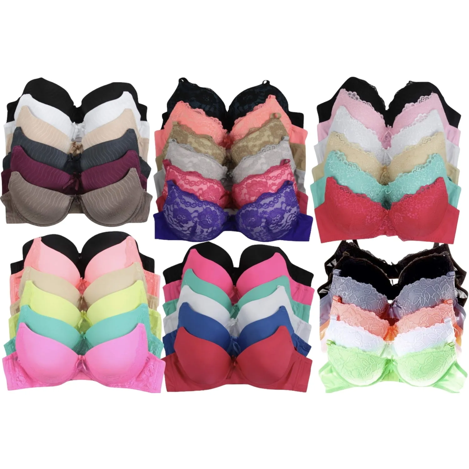 Women's Plus Size Bras 6-Pack Random Assortment Print Underwire 34D - 46DDD
