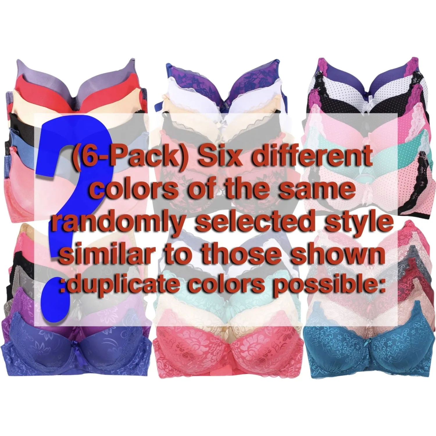 Women's Plus Size Bras 6-Pack Random Assortment Print Underwire 34D - 46DDD
