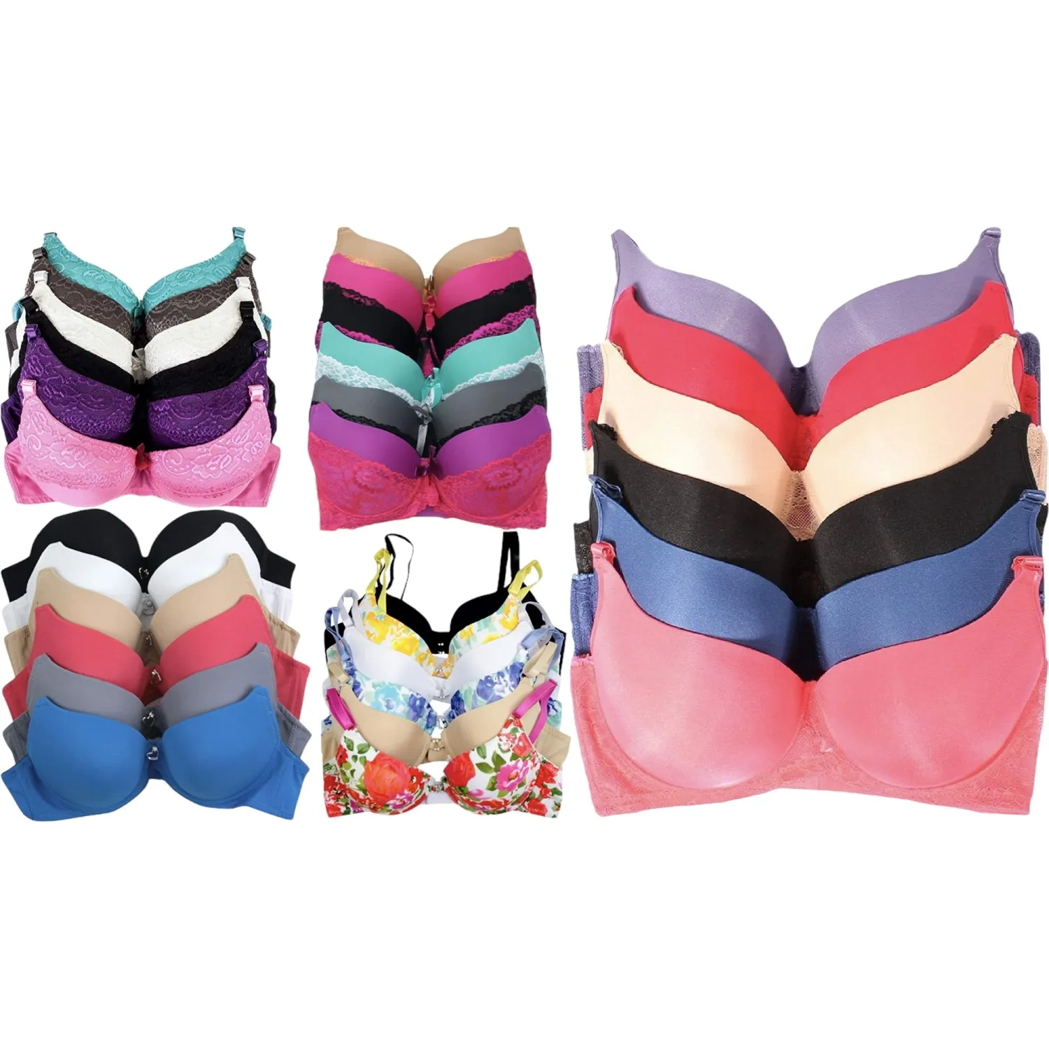 Women's Plus Size Bras 6-Pack Random Assortment Print Underwire 34D - 46DDD