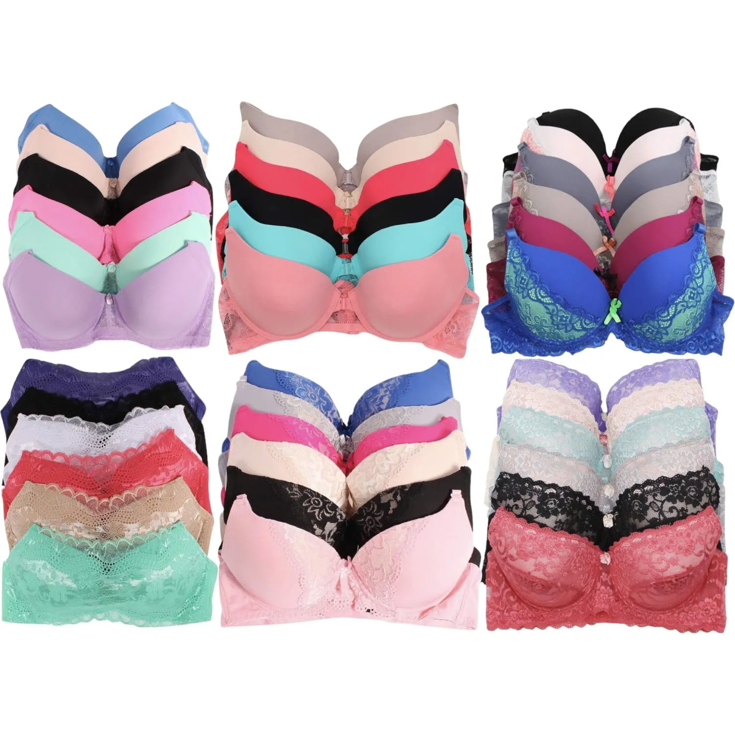 Women's Plus Size Bras 6-Pack Random Assortment Print Underwire 34D - 46DDD