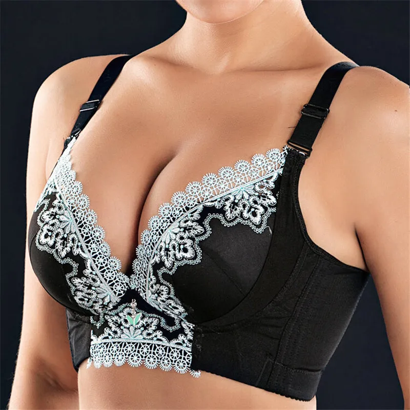 Women's Plus Size Lace Patchwork Wireless Full Coverage Bras - Green