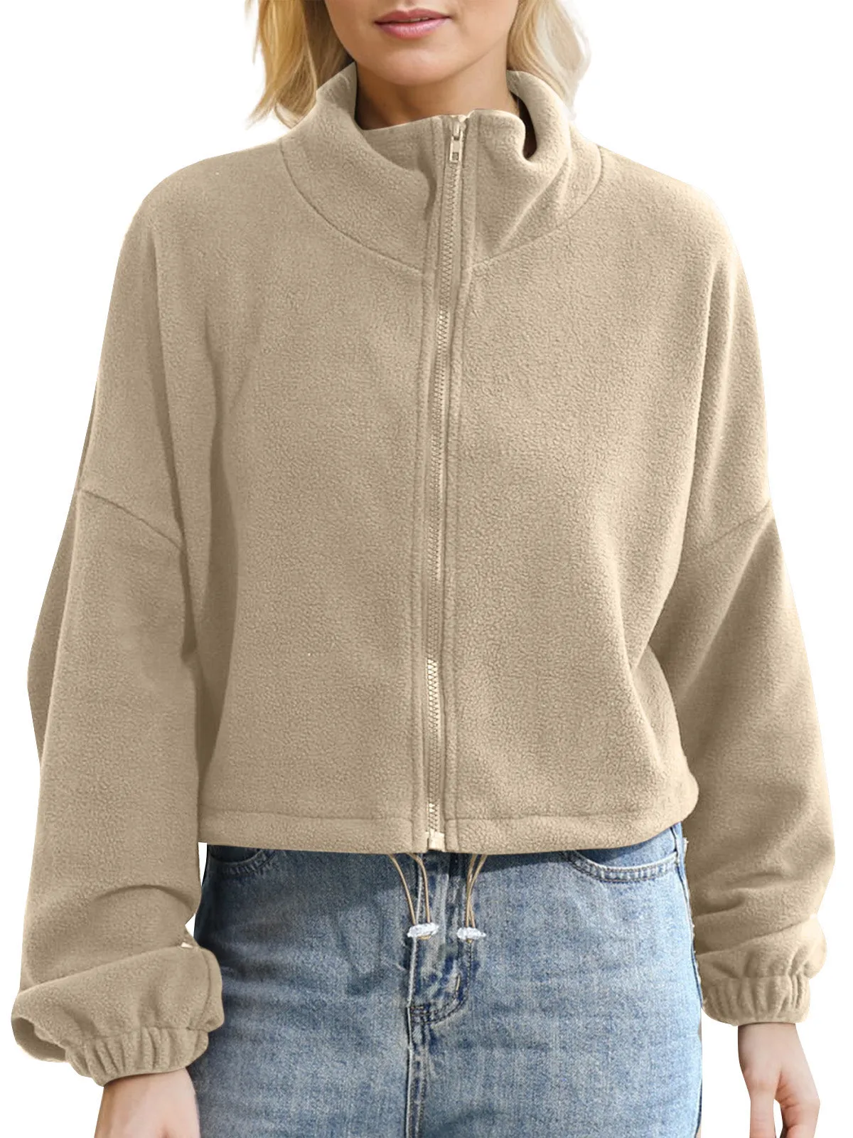 Women's Sports Style Stand Collar Zipper Short Sweatshirt