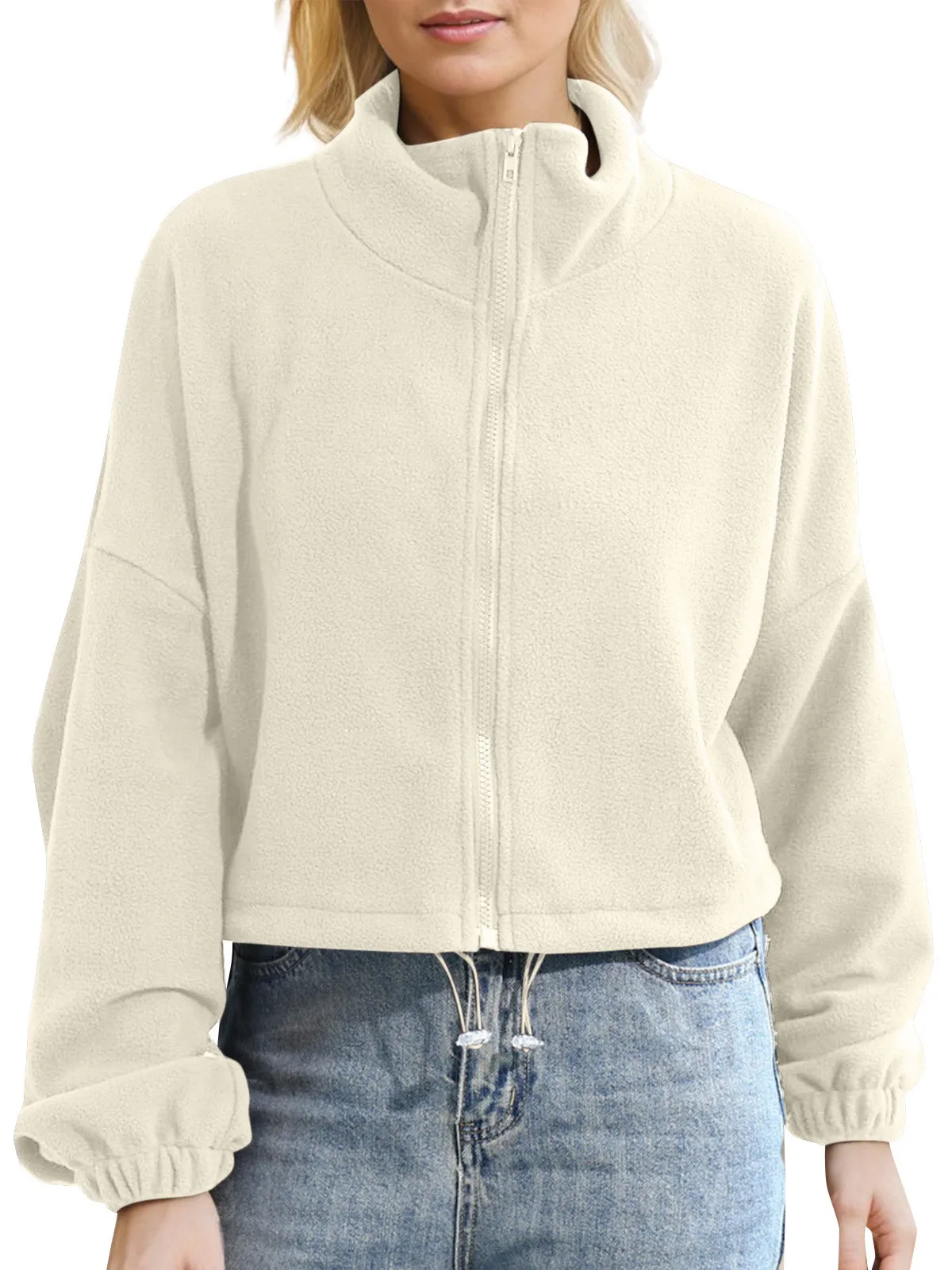 Women's Sports Style Stand Collar Zipper Short Sweatshirt