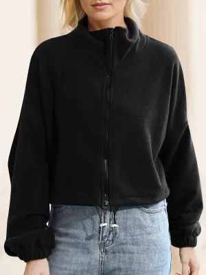 Women's Sports Style Stand Collar Zipper Short Sweatshirt