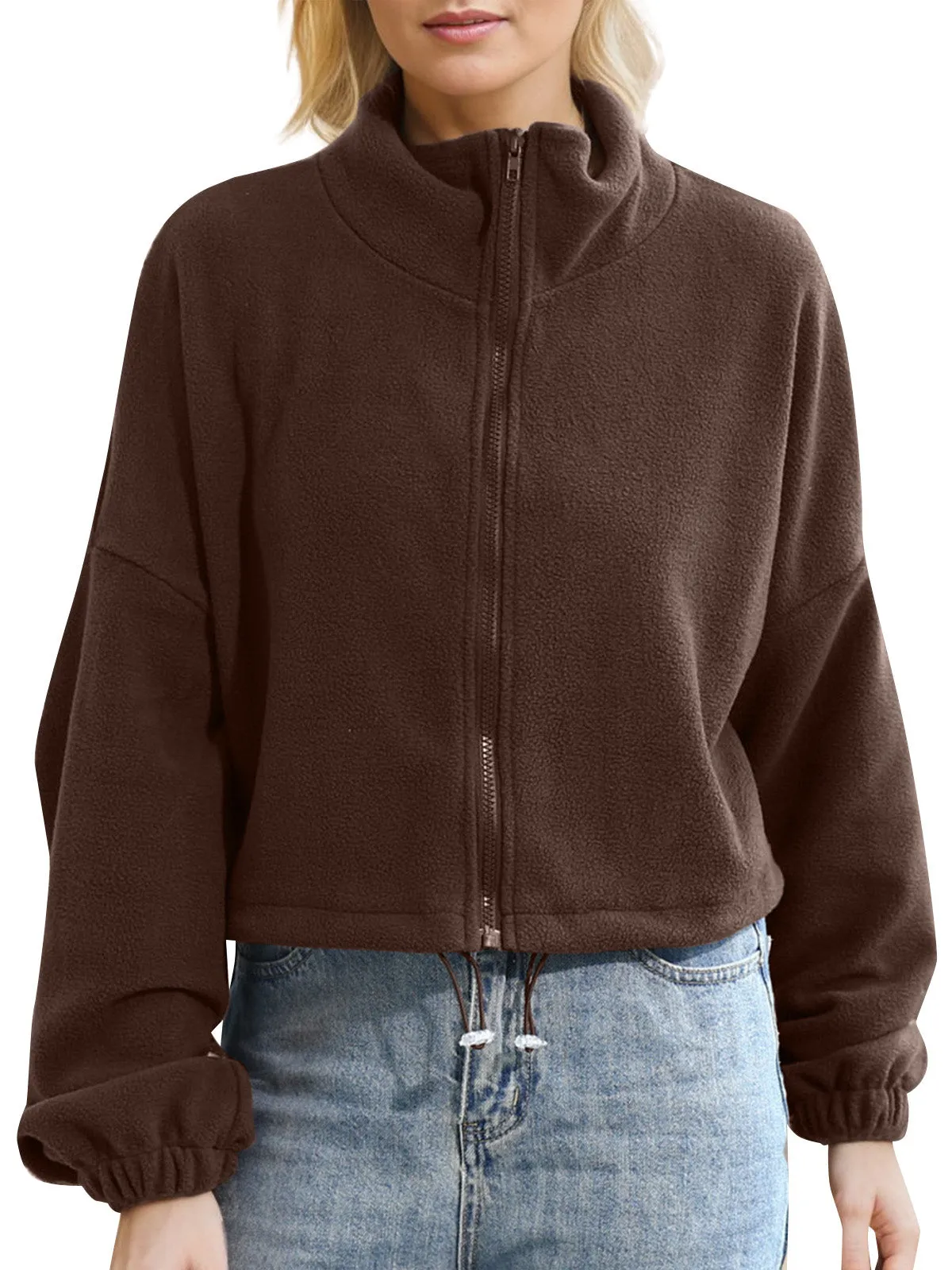 Women's Sports Style Stand Collar Zipper Short Sweatshirt