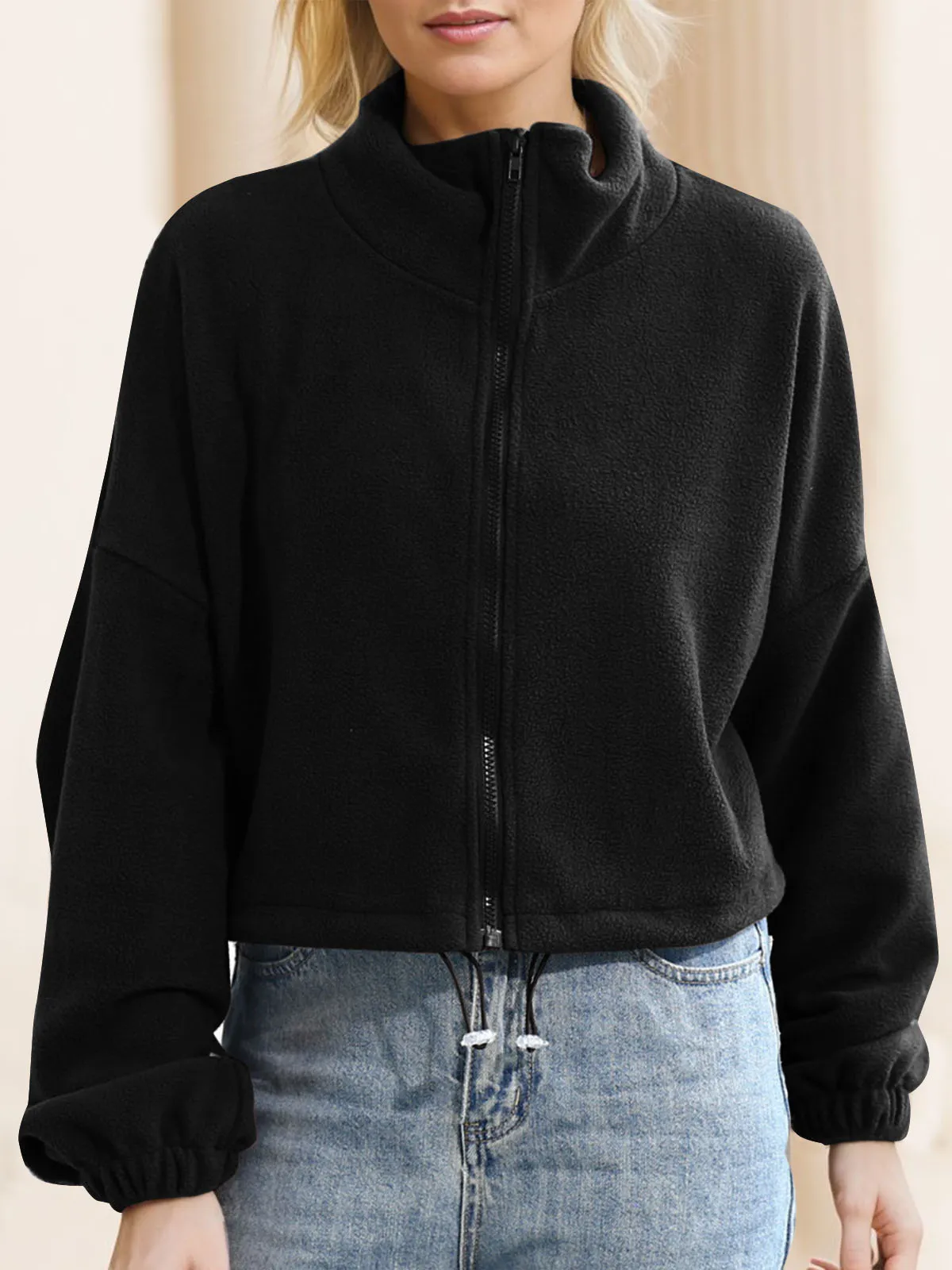 Women's Sports Style Stand Collar Zipper Short Sweatshirt