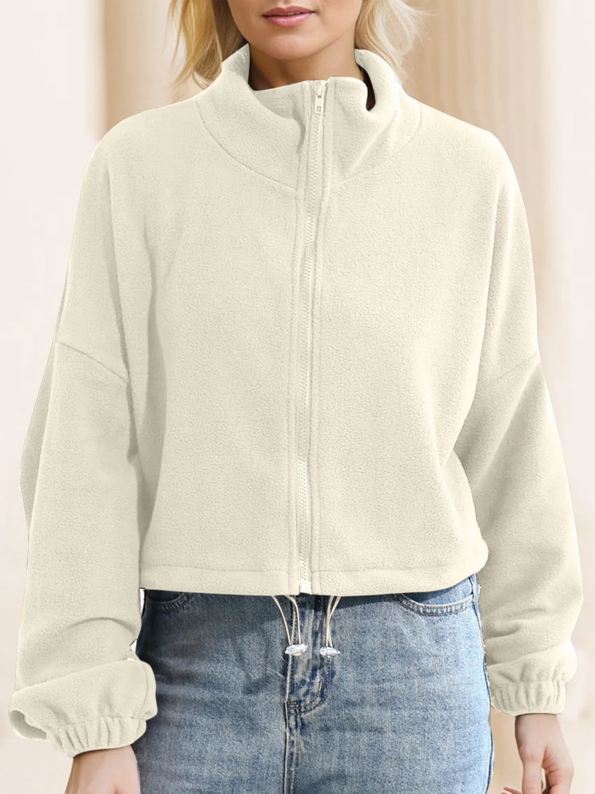 Women's Sports Style Stand Collar Zipper Short Sweatshirt