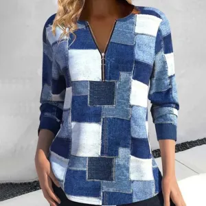 Women's Ulrike Top: Trendy, Long-Neck, Geometric Print