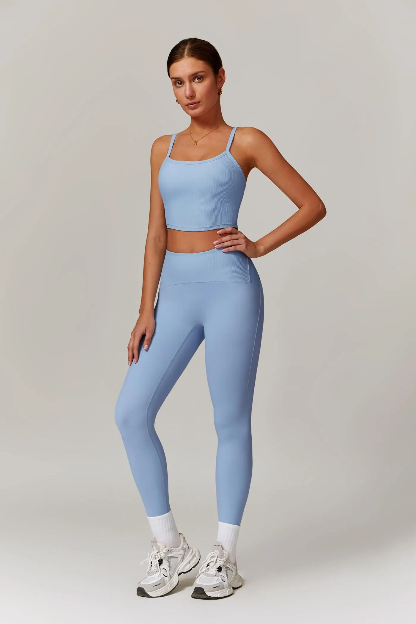 Womens Workout Sets Two Piece Seamless Stretch Cross Back Tank Top Matching Tummy Control High Waist Leggings Set 2 Piece For Women Gym Yoga Active Wear Outfits Athletic Work Out Clothes Blue 2