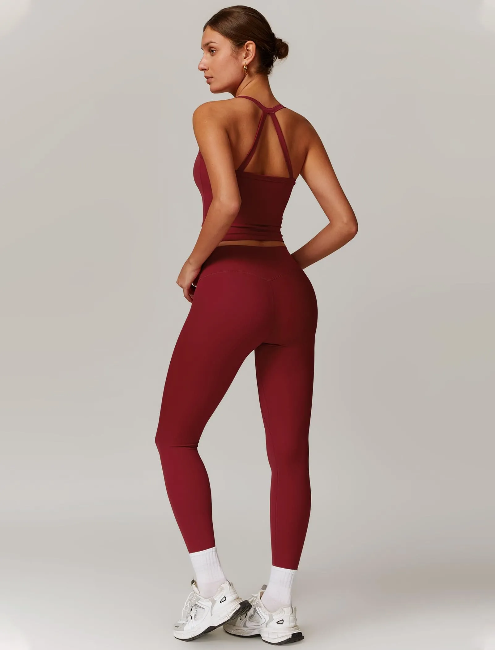 Womens Workout Sets Two Piece Seamless Stretch Cross Back Tank Top Matching Tummy Control High Waist Leggings Set 2 Piece For Women Gym Yoga Active Wear Outfits Athletic Work Out Clothes Burgundy