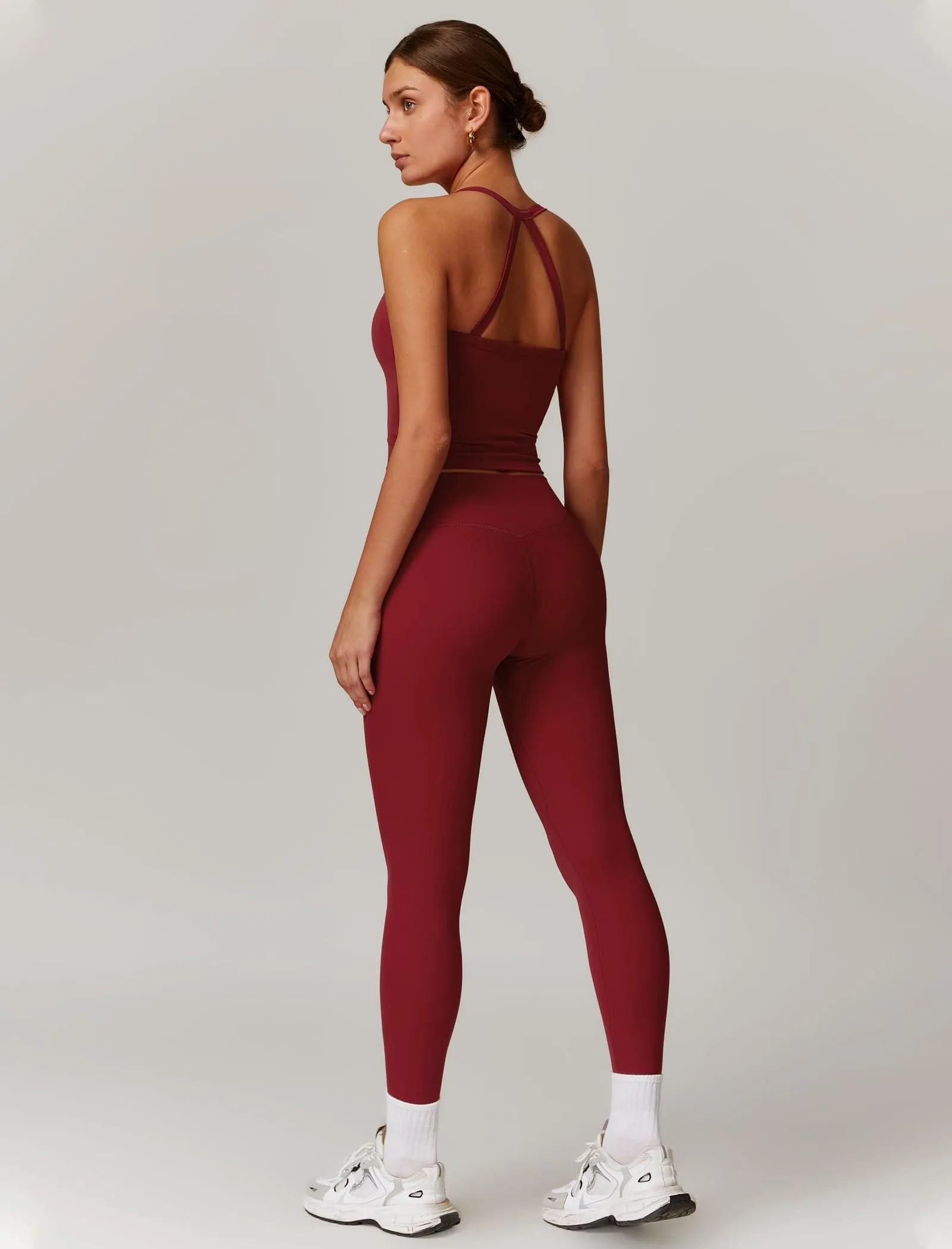 Womens Workout Sets Two Piece Seamless Stretch Cross Back Tank Top Matching Tummy Control High Waist Leggings Set 2 Piece For Women Gym Yoga Active Wear Outfits Athletic Work Out Clothes Burgundy