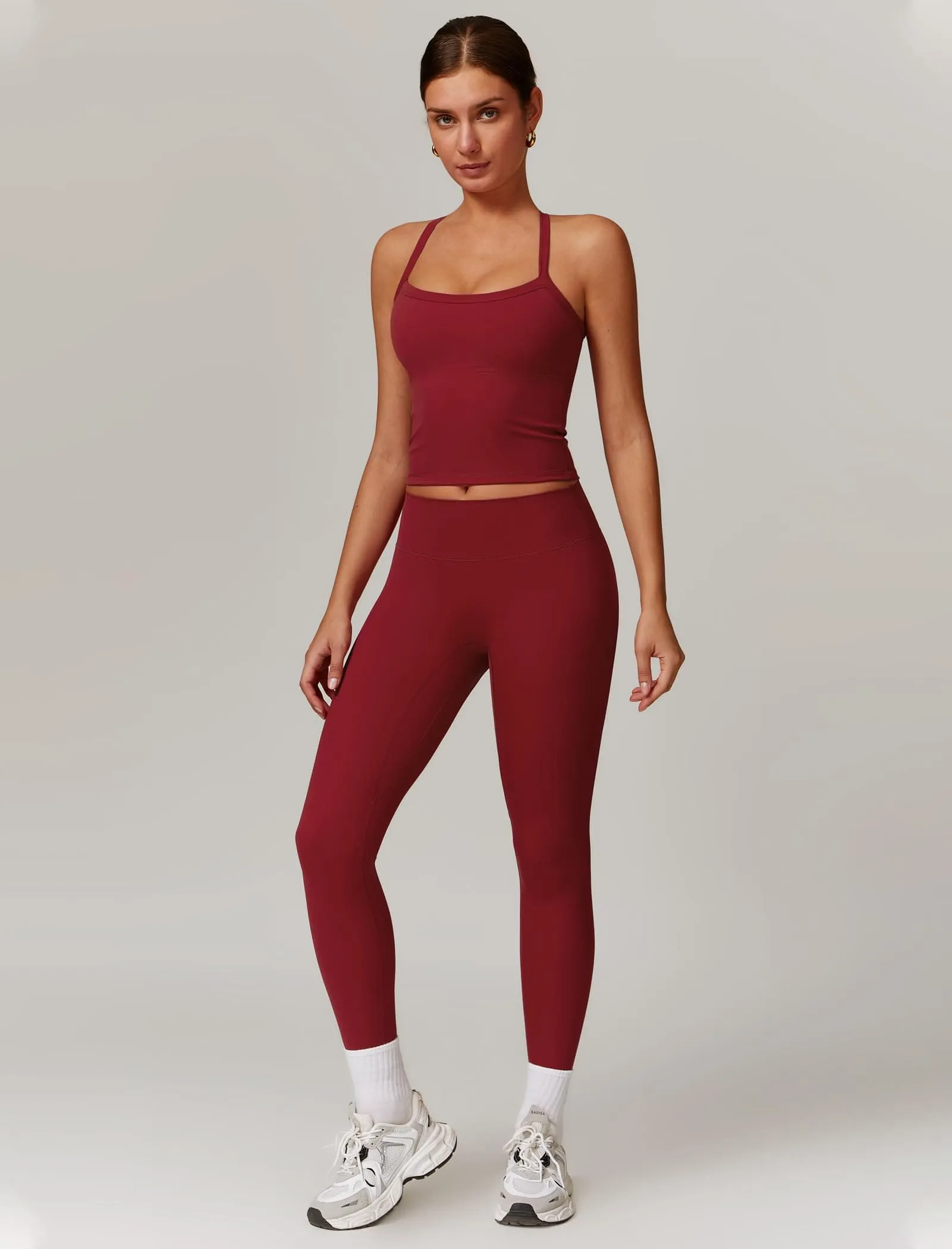 Womens Workout Sets Two Piece Seamless Stretch Cross Back Tank Top Matching Tummy Control High Waist Leggings Set 2 Piece For Women Gym Yoga Active Wear Outfits Athletic Work Out Clothes Burgundy