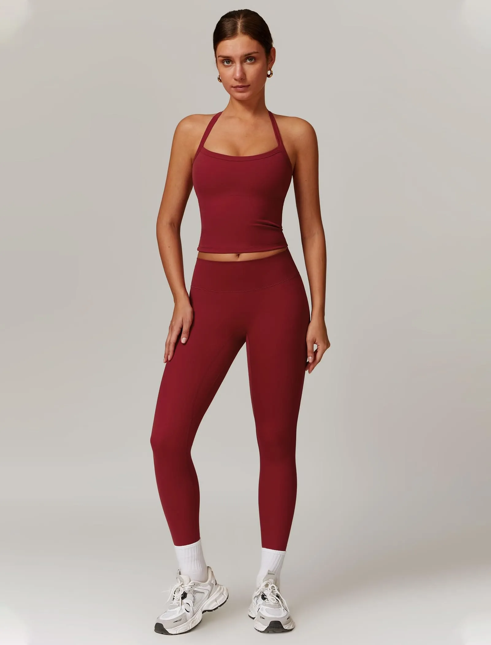 Womens Workout Sets Two Piece Seamless Stretch Cross Back Tank Top Matching Tummy Control High Waist Leggings Set 2 Piece For Women Gym Yoga Active Wear Outfits Athletic Work Out Clothes Burgundy
