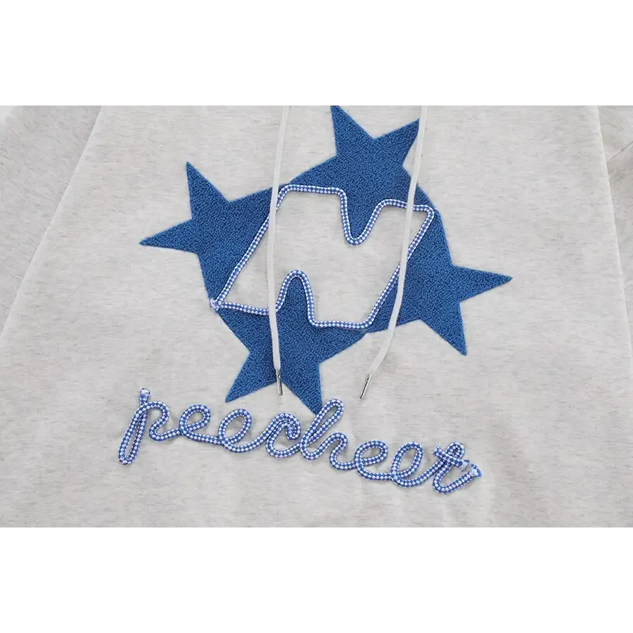 Y2K Star Letters Embroidered Hoodie for 2000s Fashion Fans