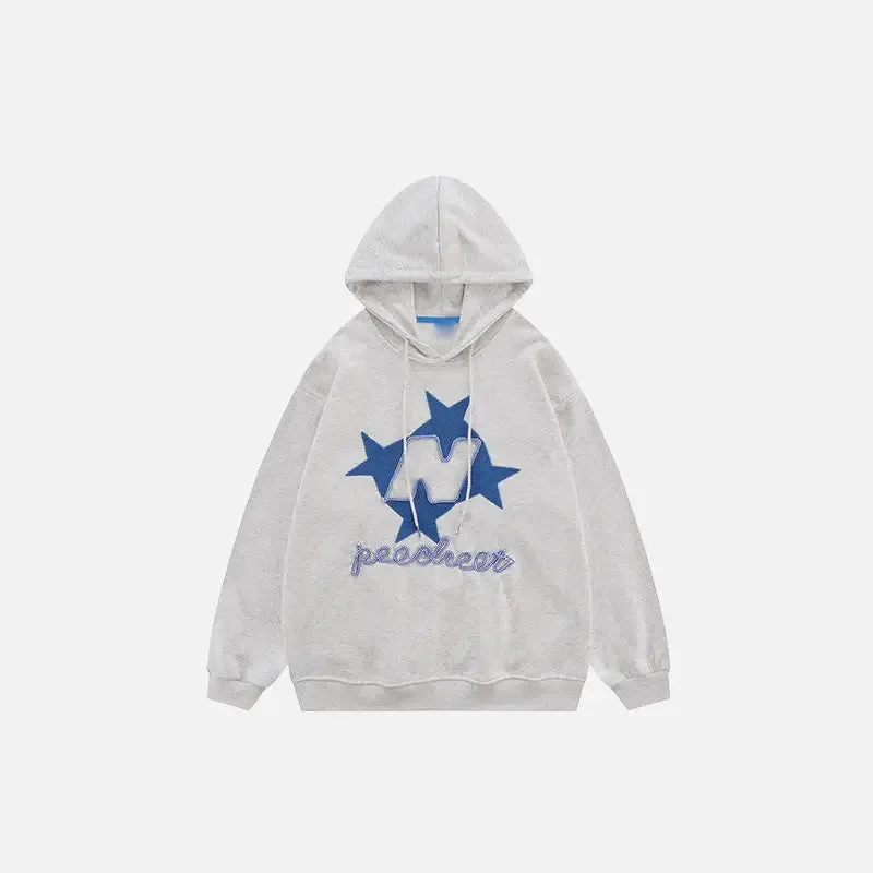 Y2K Star Letters Embroidered Hoodie for 2000s Fashion Fans