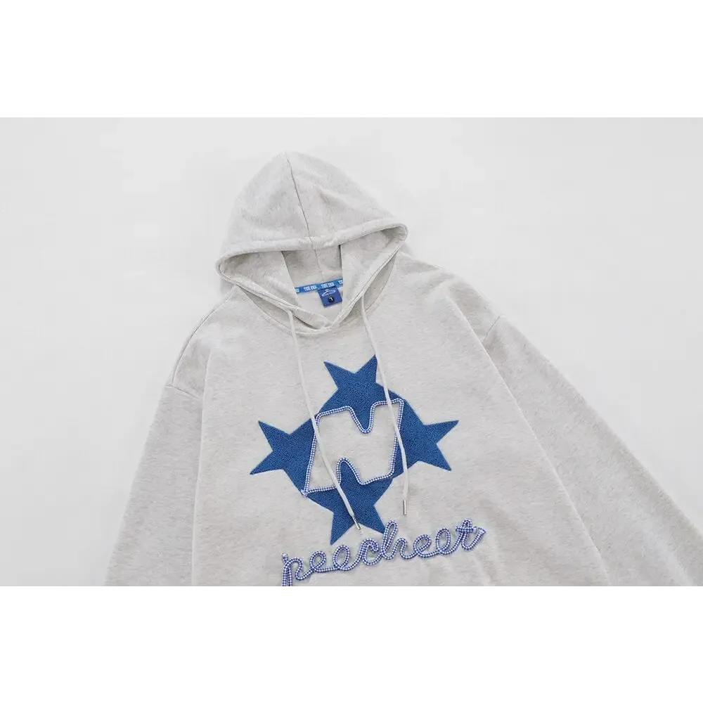 Y2K Star Letters Embroidered Hoodie for 2000s Fashion Fans